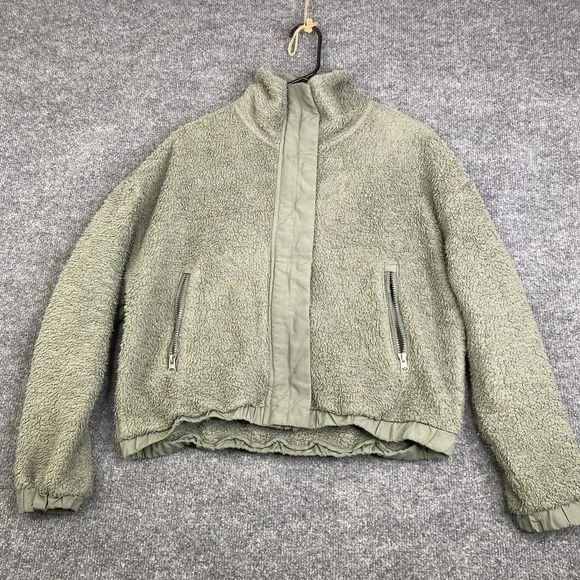 Vuori Sherpa Fleece Jacket Womens Medium Green Full Zip Lined Pockets Cozy - Picture 1 of 12